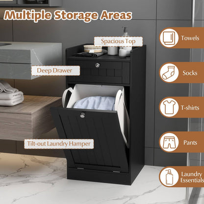 Bathroom Storage Cabinet with Drawer and Removable Hamper