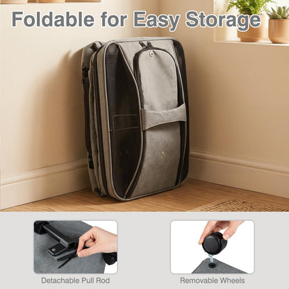 Rolling Pet Carrier with Telescopic Handle and Washable Pad Foldable