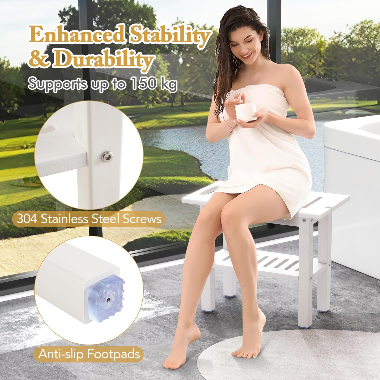 Waterproof HDPE Shower Bench Bath Stool for Inside Shower