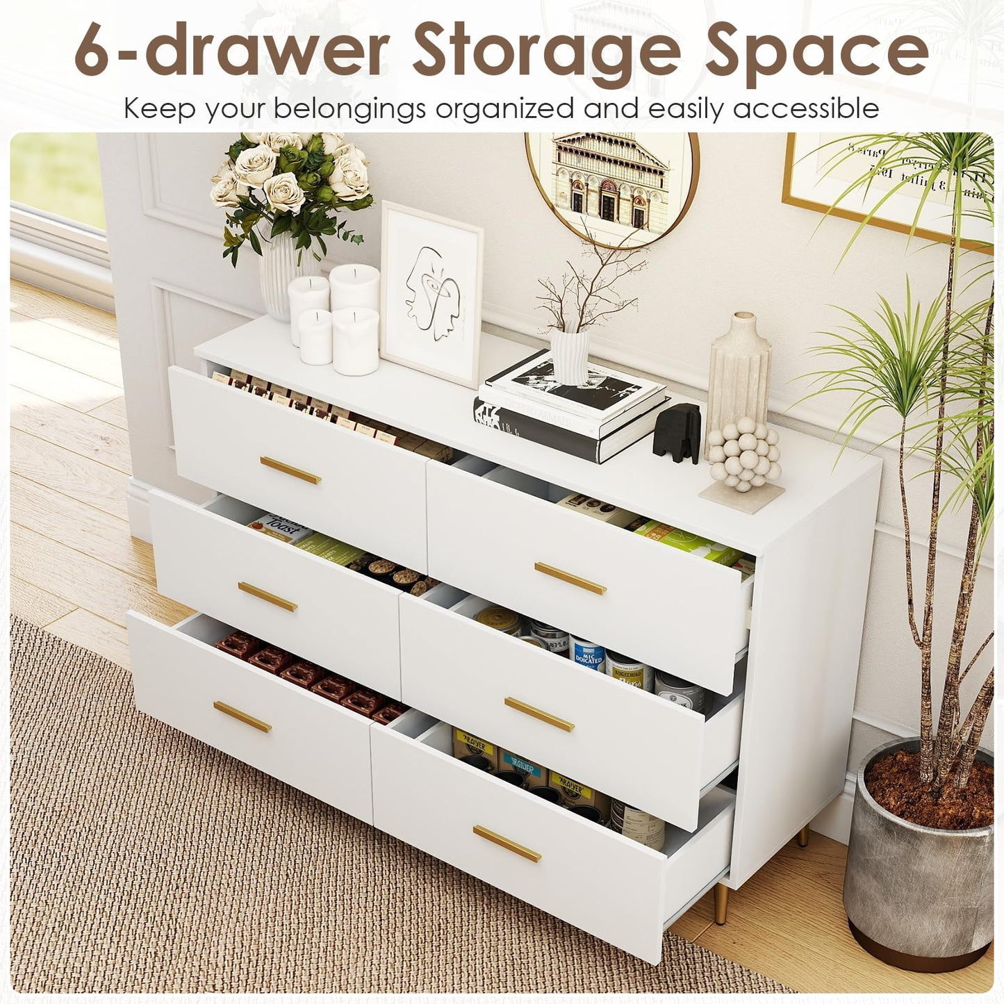 6 Drawer Dresser with Anti-Toppling Device for Living Room