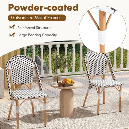 GiantexUK Rattan Outdoor Set of 2 Metal Frame Garden Chairs with Backrest & Adjustable Foot Pads