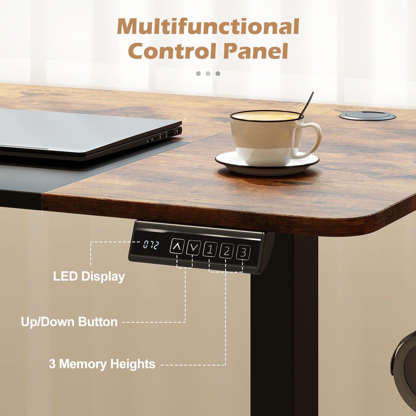 140x60 CM Electric Standing Desk with 3 Memory Heights & LED Panel for Home Office