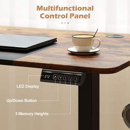 140x60 CM Electric Standing Desk with 3 Memory Heights & LED Panel for Home Office