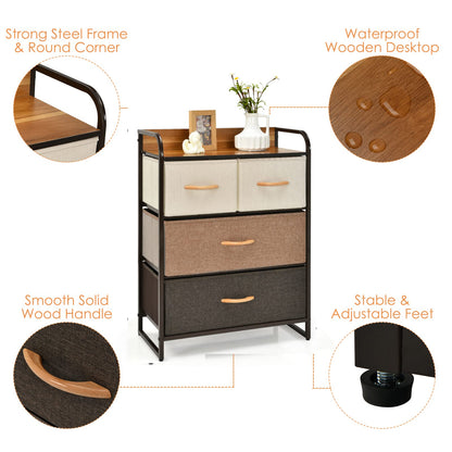 Vertical Dresser Storage Tower with Wooden Top and 4 Drawers