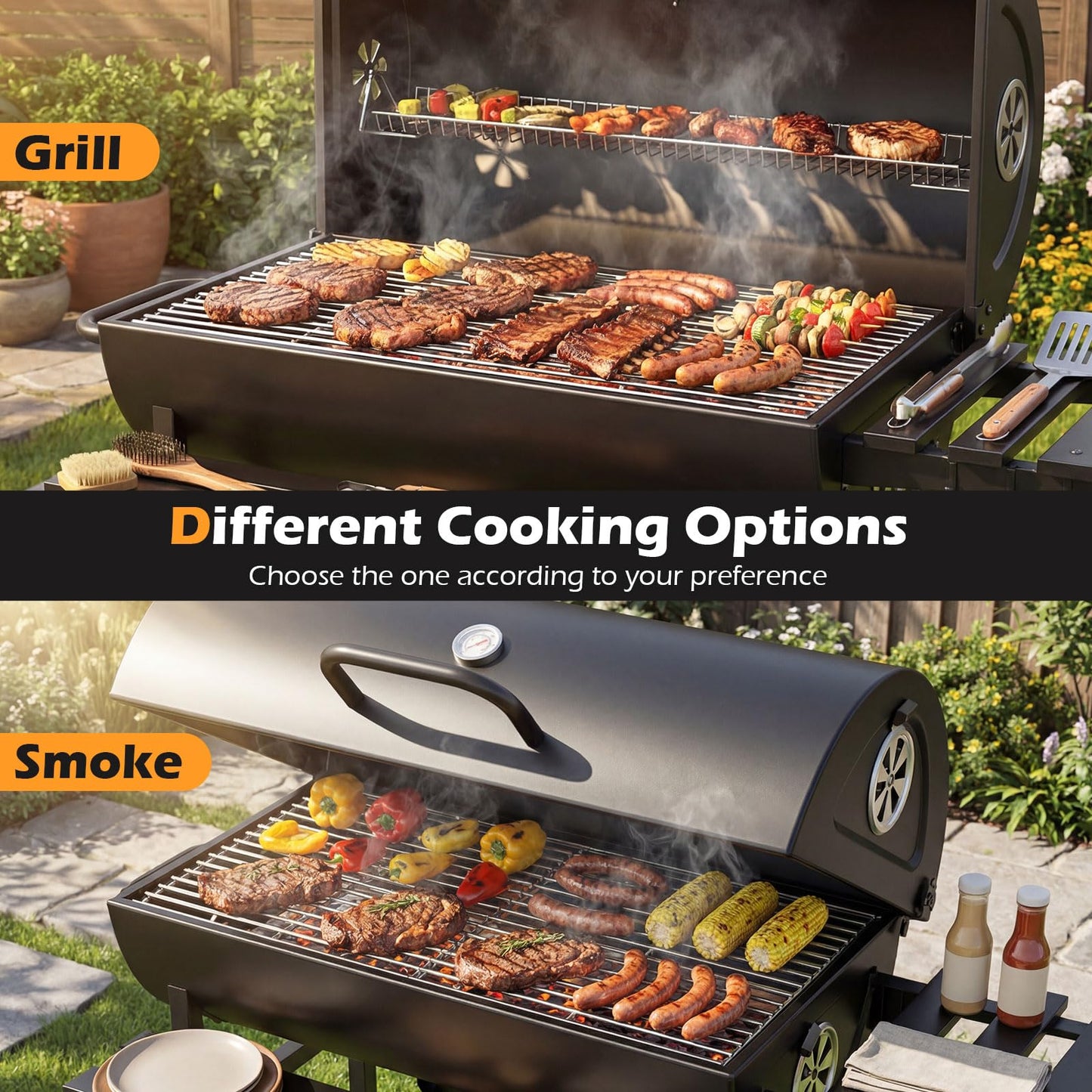 Charcoal BBQ Grill, Garden Barbecue Trolley with Wheels