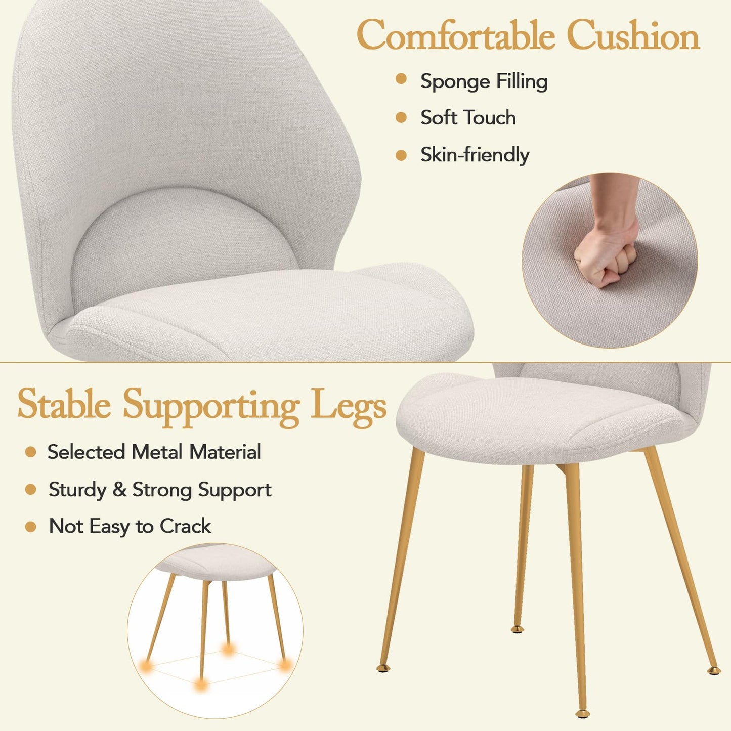 Set of 2 Upholstered Accent Chairs with Curved Backrest Adjustable Foot Pads