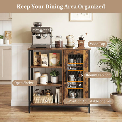 Industrial Storage Cabinet, Wooden Buffet Sideboard with Doors, Adjustable Shelves