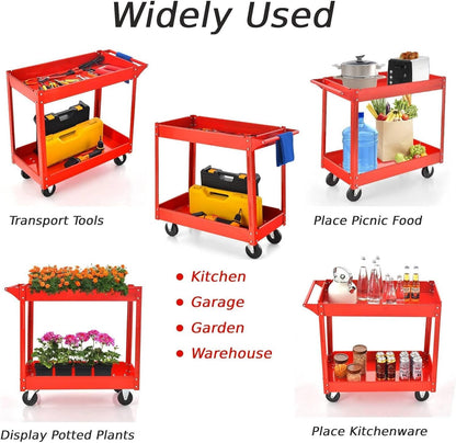 Metal Frame Utility Service Cart with 4 Wheels and Handle