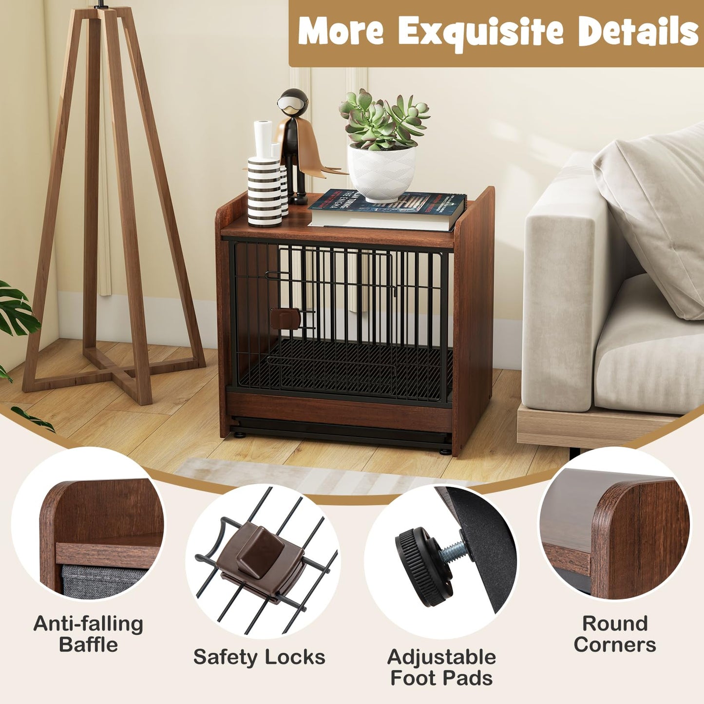 Indoor Dog Crate Furniture with Removable Tray and Lockable Door