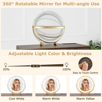 Dressing Table with 360° Rotation LED Mirror and Stool, Makeup Table Vanity Desk Set with Charging Station