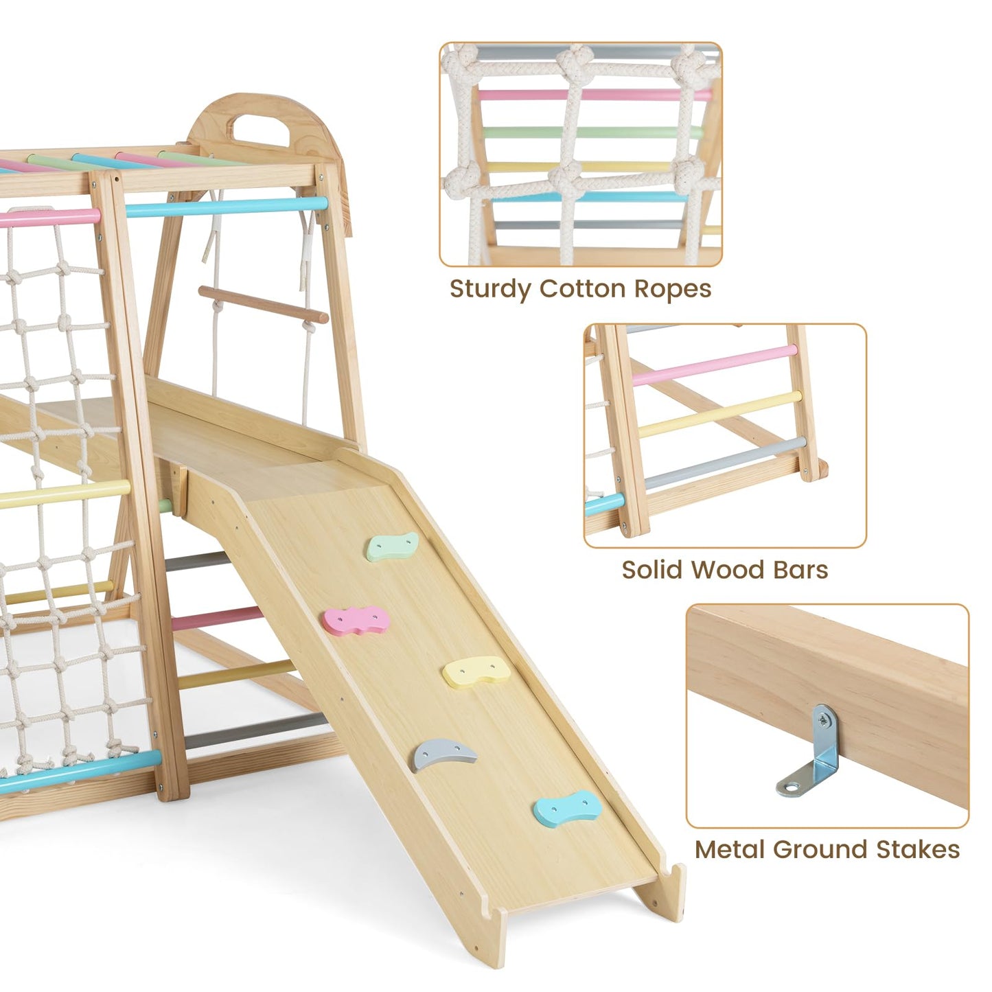 8-in-1 Jungle Gym Wooden Montessori Climber Playset