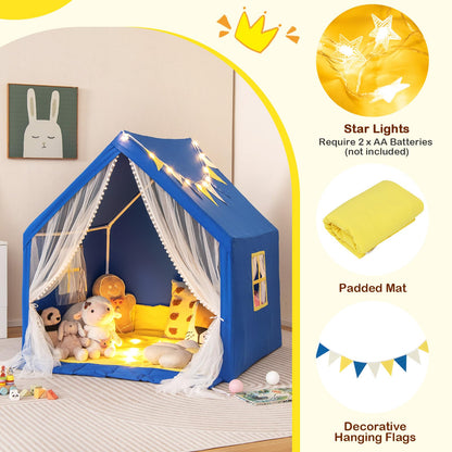 Kids and Toddlers Playhouse with Washable Cotton Mat and Star Lights and Windows