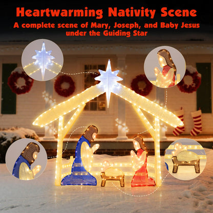 Pre-lit Christmas Holy Family Set with 272 Warm and Cold White LED Lights