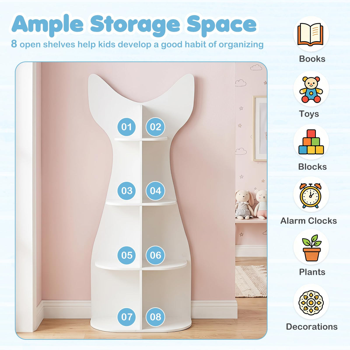 Fish-Shaped Kids Bookshelf with Open Shelves for Playroom
