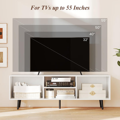 120cm Mid Century Modern TV Stand with Shelves and 5 Metal Legs