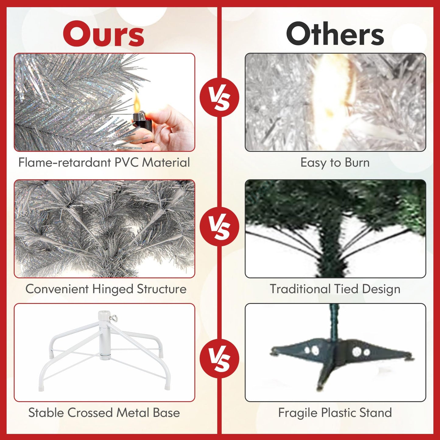 6FT Pre-Lit Artificial Christmas Tree, Hinged Xmas Tree with 553 Branch Tips