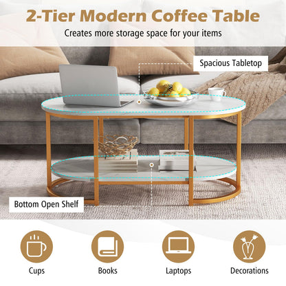 Marble Coffee Table with Open Storage Shelf