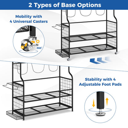 3 Golf Bags Storage Garage Organizer with Wheels 4 Hooks