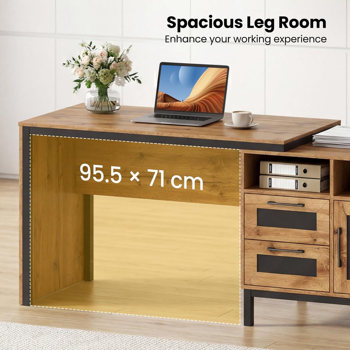 180cm Large Computer Desk, Wooden Executive Desk Writing Workstation