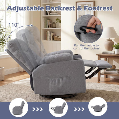 Recliner Chair with Massage and Heat Nursery Rocking Chair with 360° Swivel Function