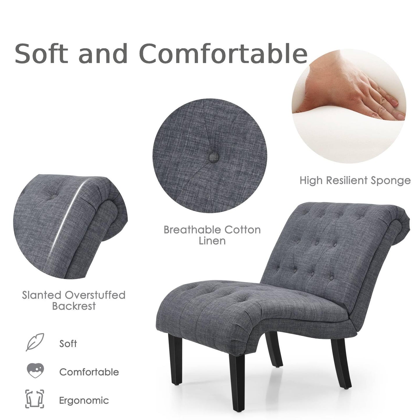 Modern Upholstered Accent Chair with Button Tufted Linen Fabric