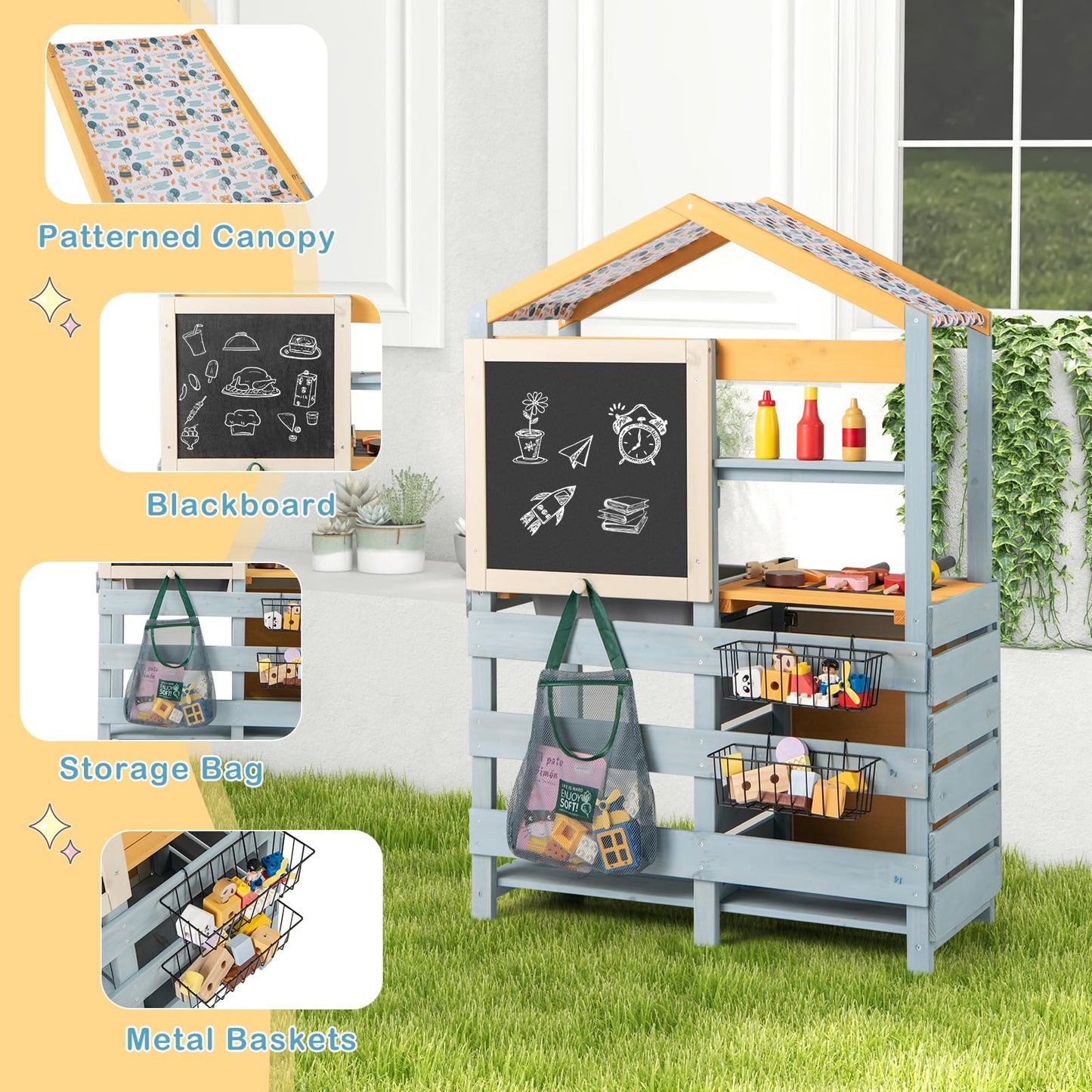 2 in 1 Wooden Mud Kitchen and Grocery Store with Removable Sink
