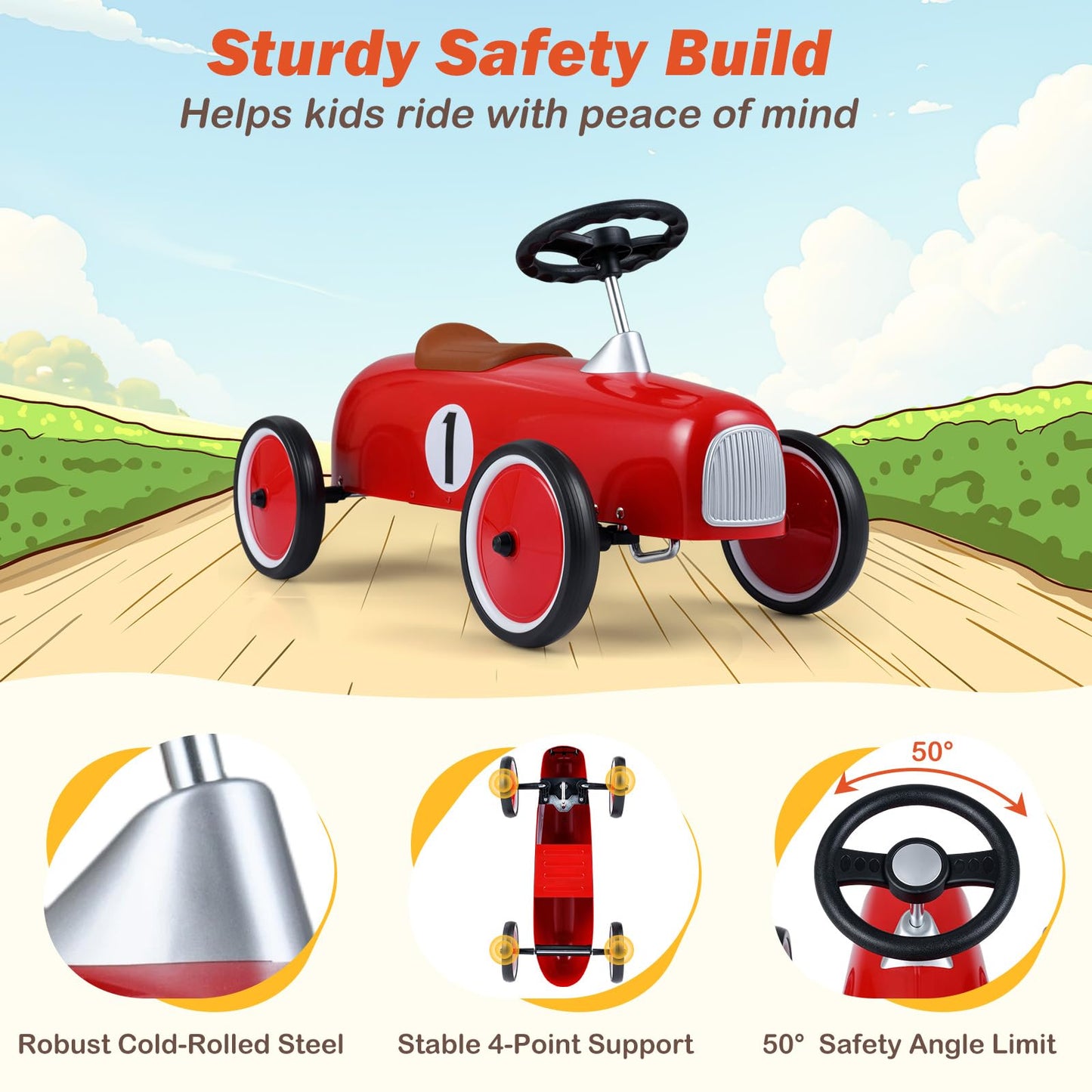 Ride on Car, Toddler Foot to Floor Sliding Walker with 50° Safety Angle Limit