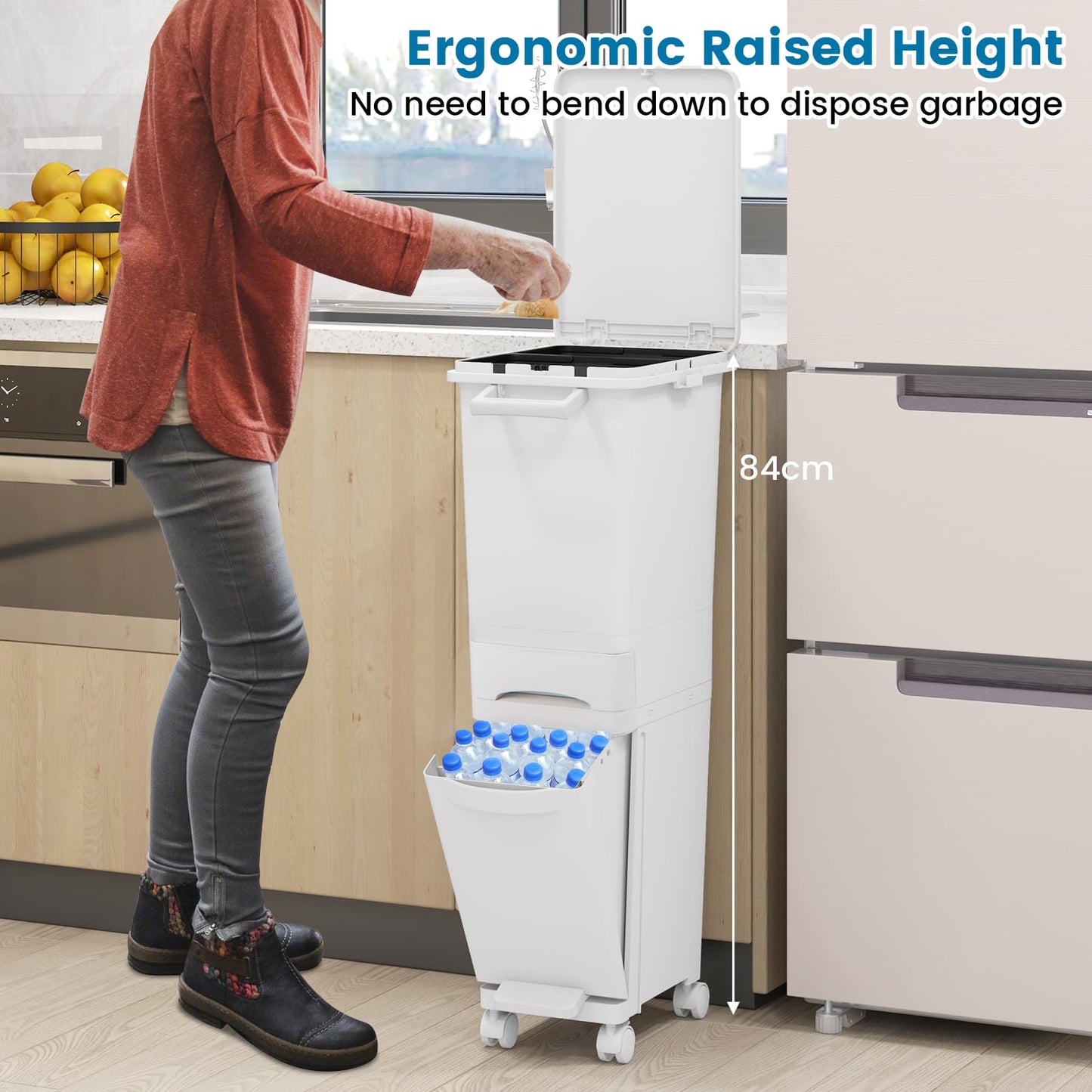 3 in 1 Recycling Bins for Kitchen Waste Separation Systerm with 3 Compartments