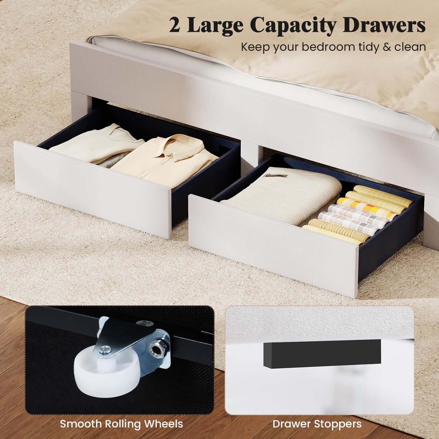 5FT King Size Bed Frame with RGB LED Lights, Velvet Upholstered Platform Beds