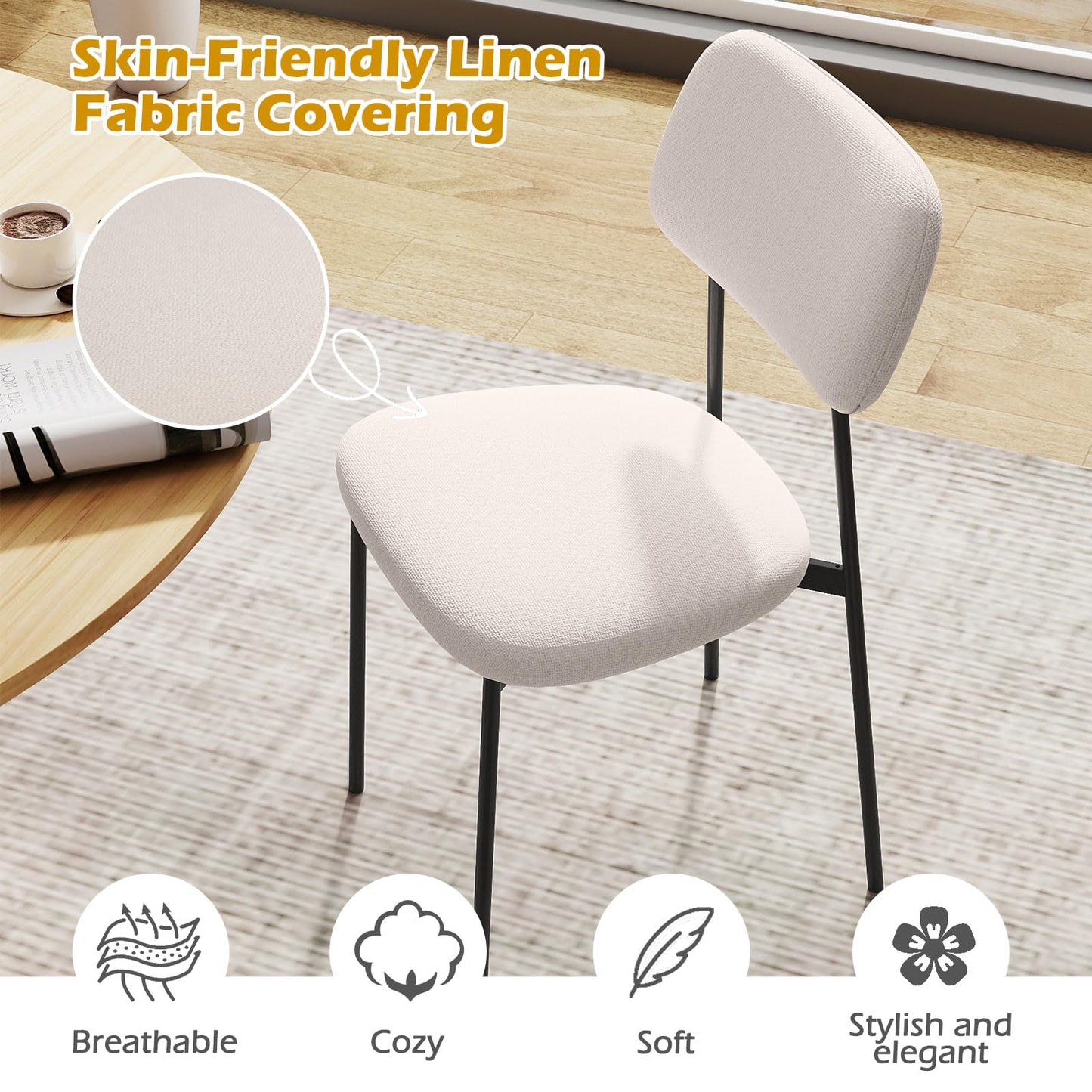 Modern Linen Fabric Dining Chair Set of 4