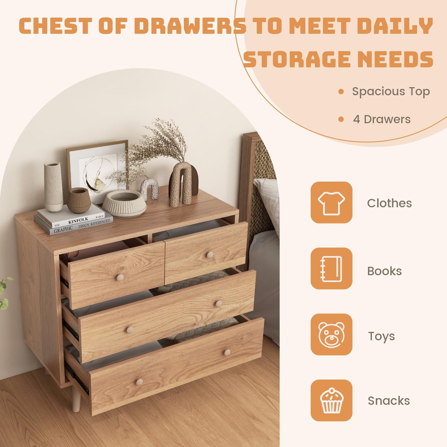 4-Drawer Dresser Modern Storage Chest Cabinet with Handles