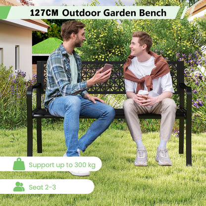 2-3 Seater Cross Grid Pattern Heavy Duty Metal Frame Loveseat Park Bench
