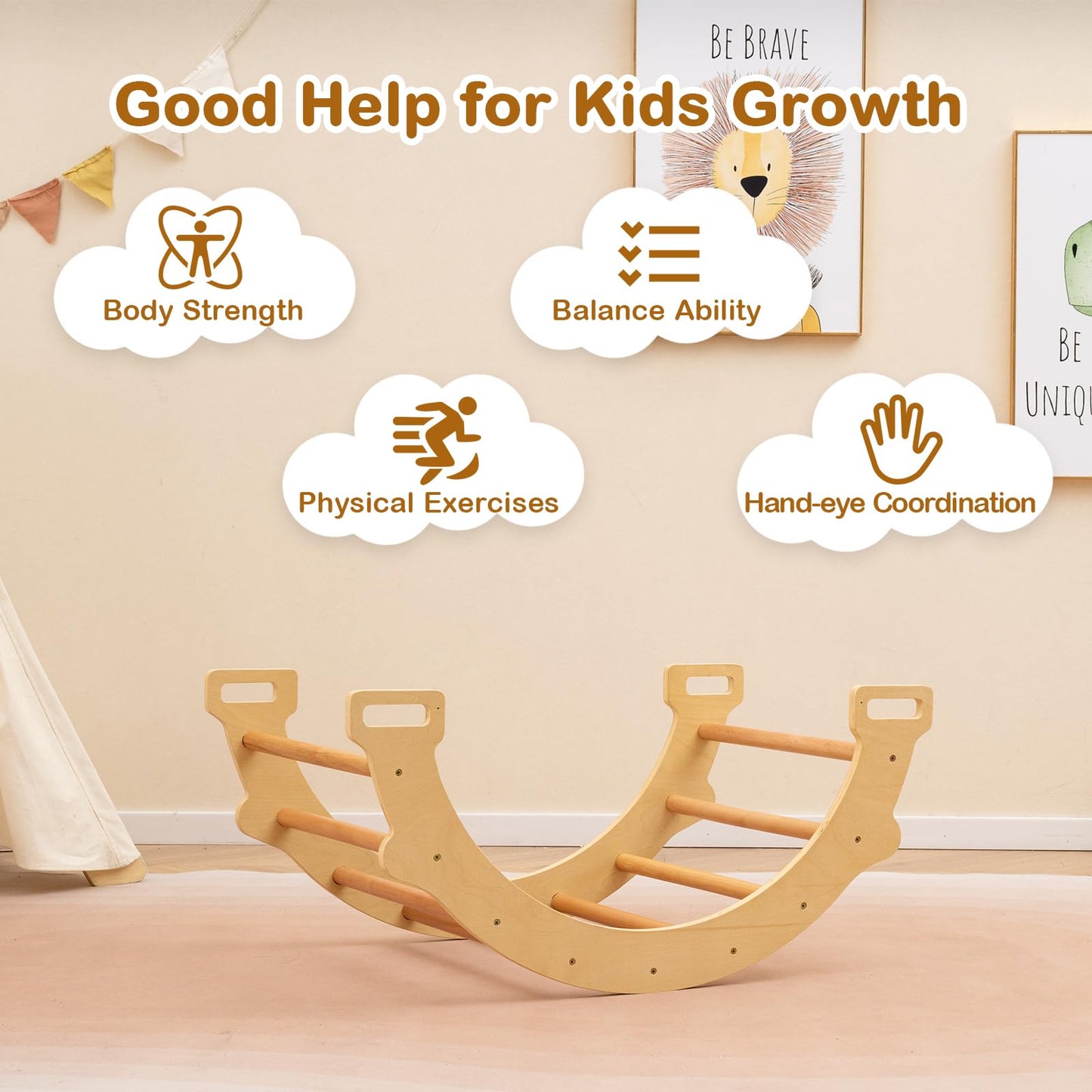 Giantex Toddler Climbing Frame Kids Wooden Arch Climber Ladder with Cozy Cushion Indoor Montessori Play Gym