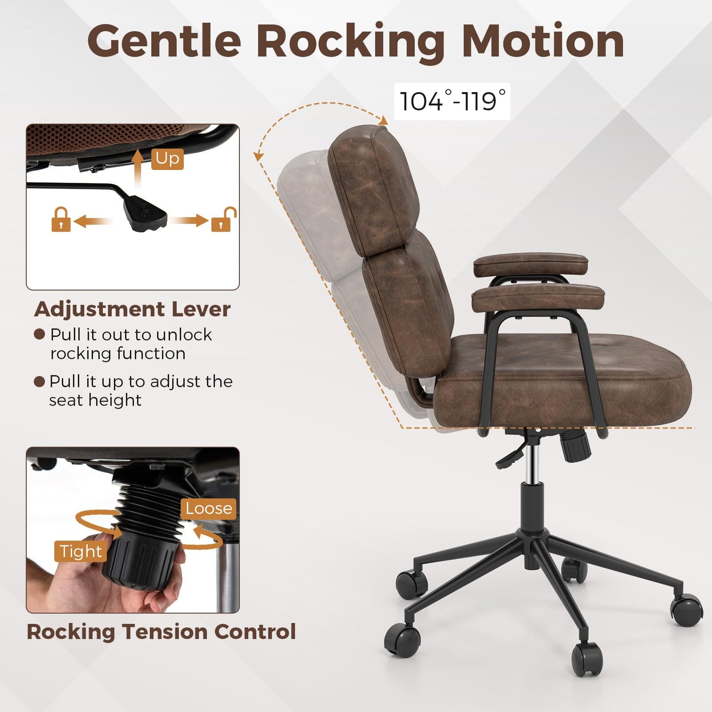 PU Leather Upholstered Office Chair with Button Tufted Back