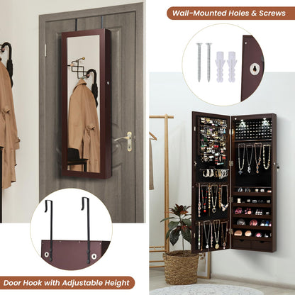 Lockable Jewelry Cabinet with Full Length Mirror and LED Lights