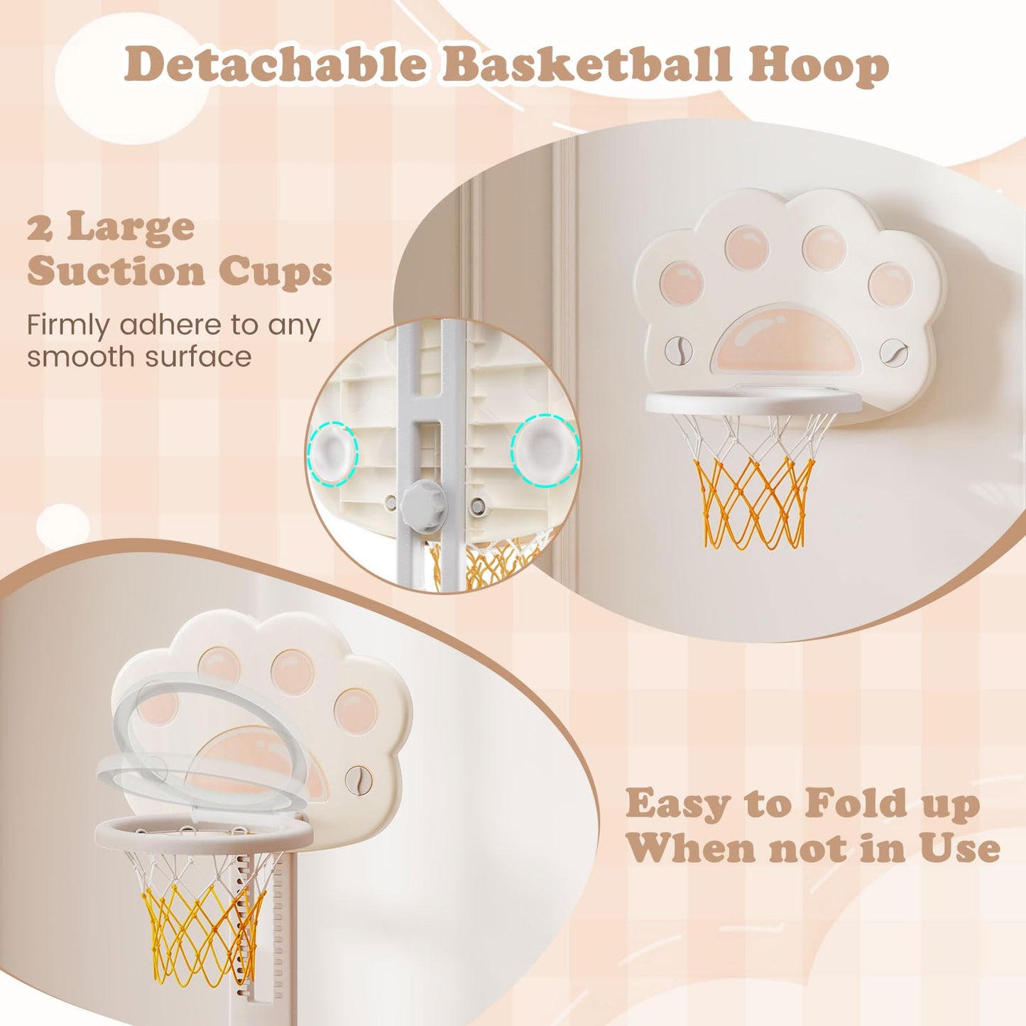 3-in-1 Kids Sports Center Adjustable Basketball Hoop with Soccer Game