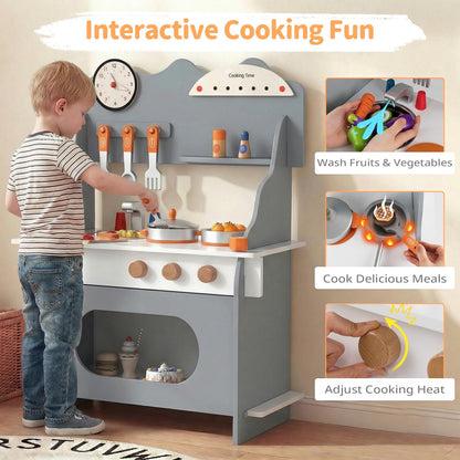 Pretend Play Toy Kitchen Set with Clock Stove Spice Rack for Aged 3+