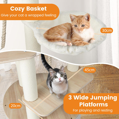 141cm Tall Wooden Cat Tree for Indoor Cats Solid Plywood Multi-Level Kitten Tower