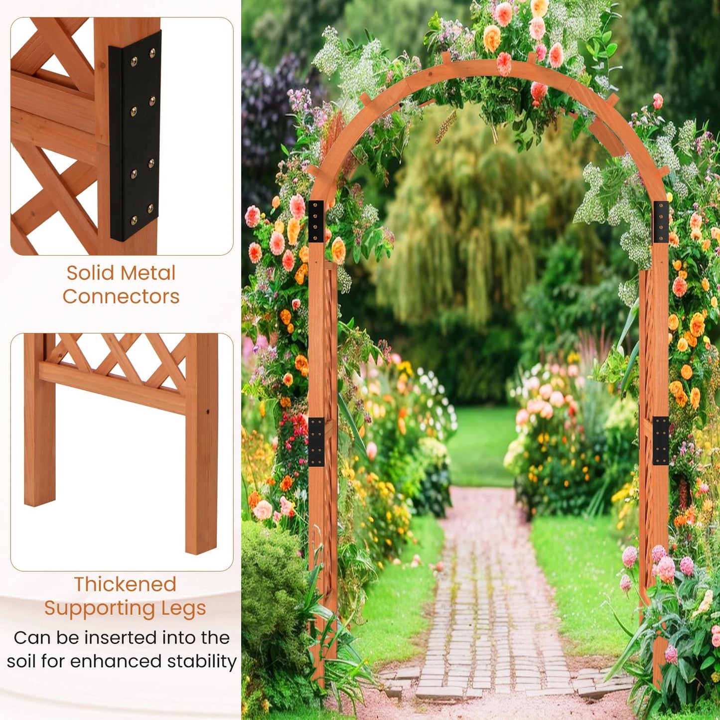 235 cm Wooden Garden Arbor Solid Wood Trellis for Climbing Plants