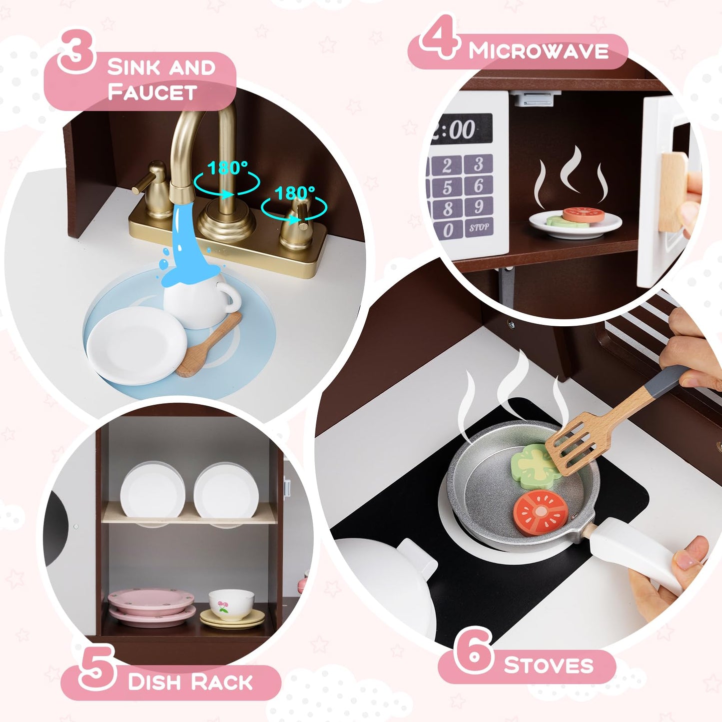 Pretend Play Kitchen with Sink and Microwave for 3+ Years