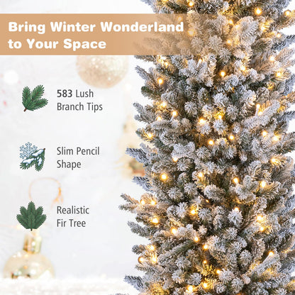 5/6FT Pre-Lit Christmas Tree, Artificial Frosted Hinged