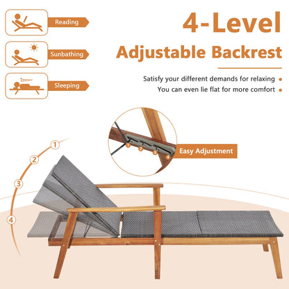5-Position Adjustable Garden Chaise Lounge Deck Sunbed with Armrests