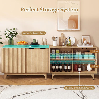 Kitchen Sideboard, Fluted Wooden Storage Cabinet with Adjustable Shelves
