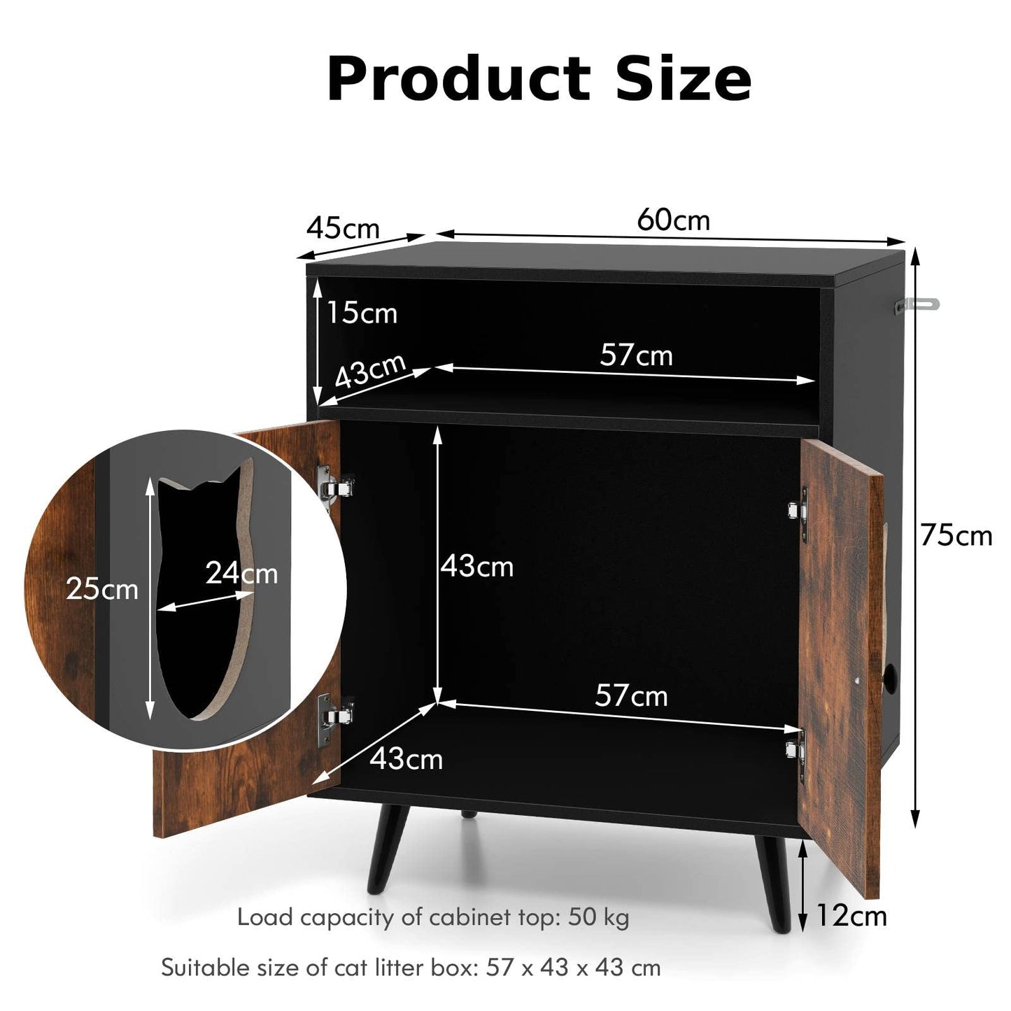 Hidden Cat Litter Box Enclosure, Wooden Kitty House End Table with Open Shelf