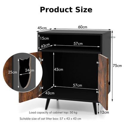 Hidden Cat Litter Box Enclosure, Wooden Kitty House End Table with Open Shelf