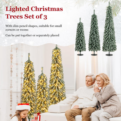 4/5/6FT Artificial Christmas Tree Set of 3 with Realistic Accumulated Snow