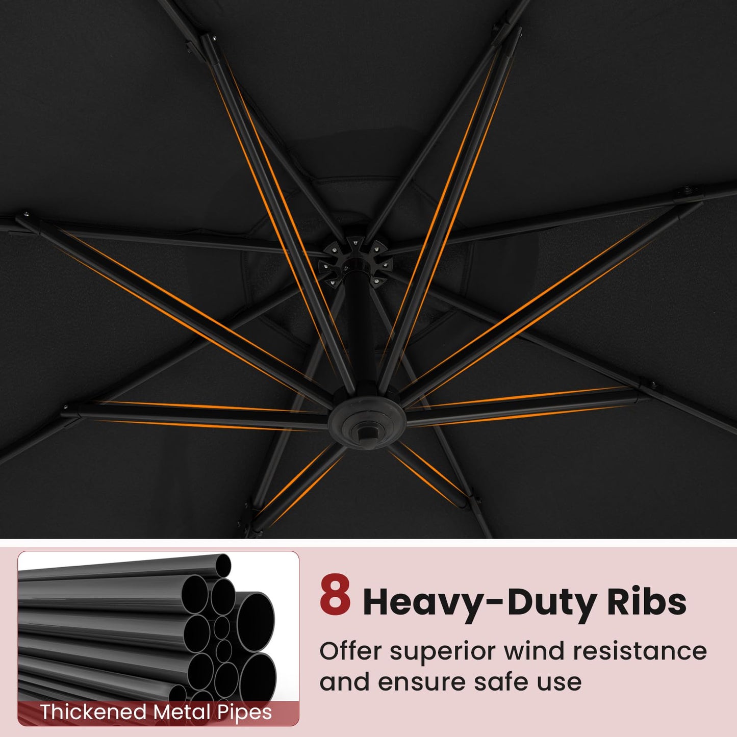 294 x 248 cm Round Outdoor Patio Umbrella Cantilever Umbrella with 360° Rotation for Backyard