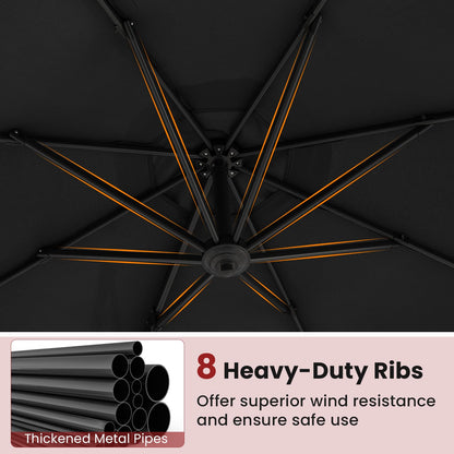 294 x 248 cm Round Outdoor Patio Umbrella Cantilever Umbrella with 360° Rotation for Backyard