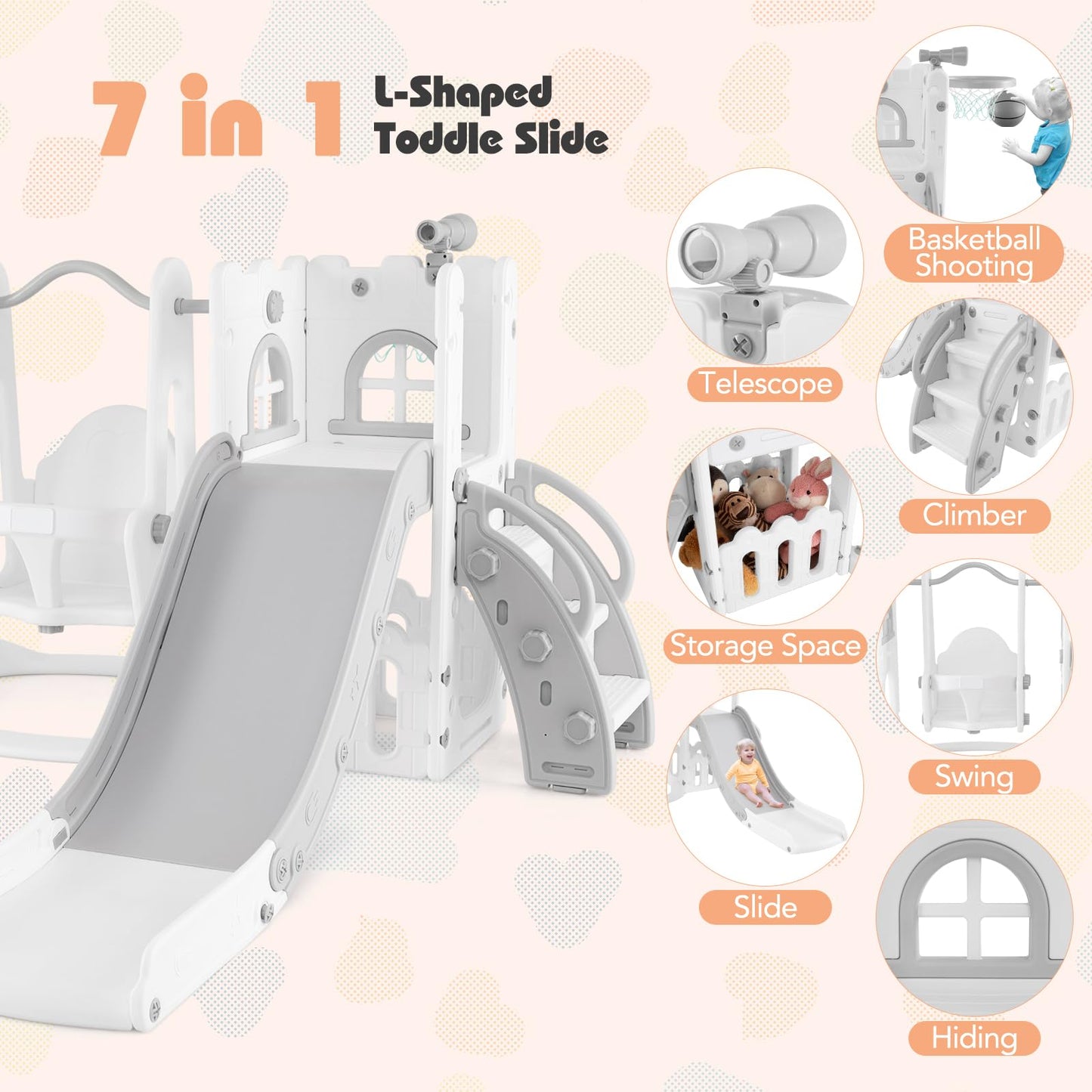 7-in-1 Toddle Slide Set with Swing Seat and Basketball Hoop and Ladder