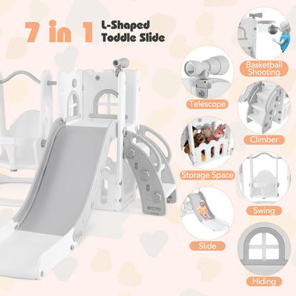 7-in-1 Toddle Slide Set with Swing Seat and Basketball Hoop and Ladder